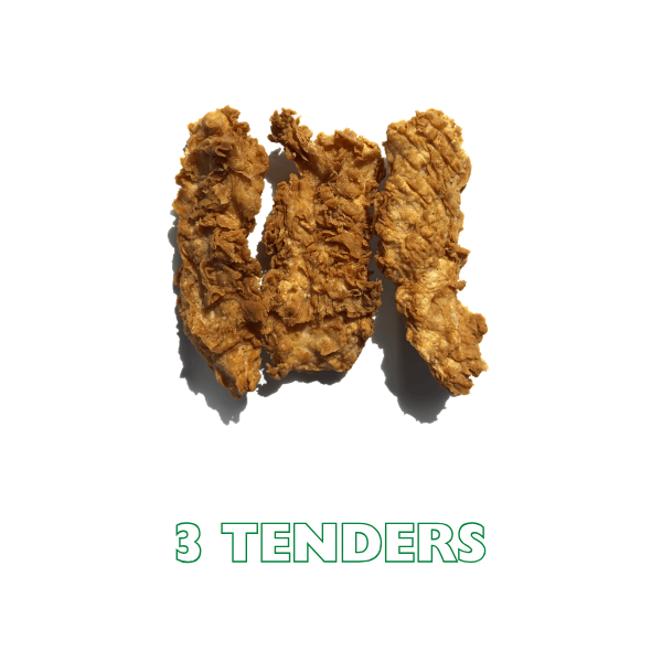 3 crispy fried chicken tenders served with a sauce