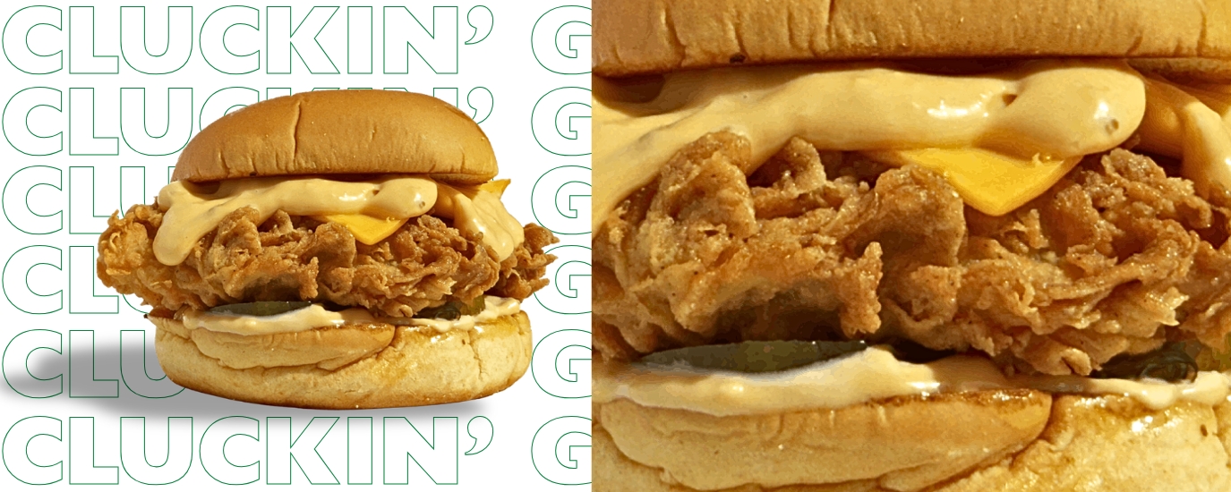 fried chicken breast, pickles, American cheese, potato bun and your choice of sauce... house, louisiana bbq or ranch & hot honey.